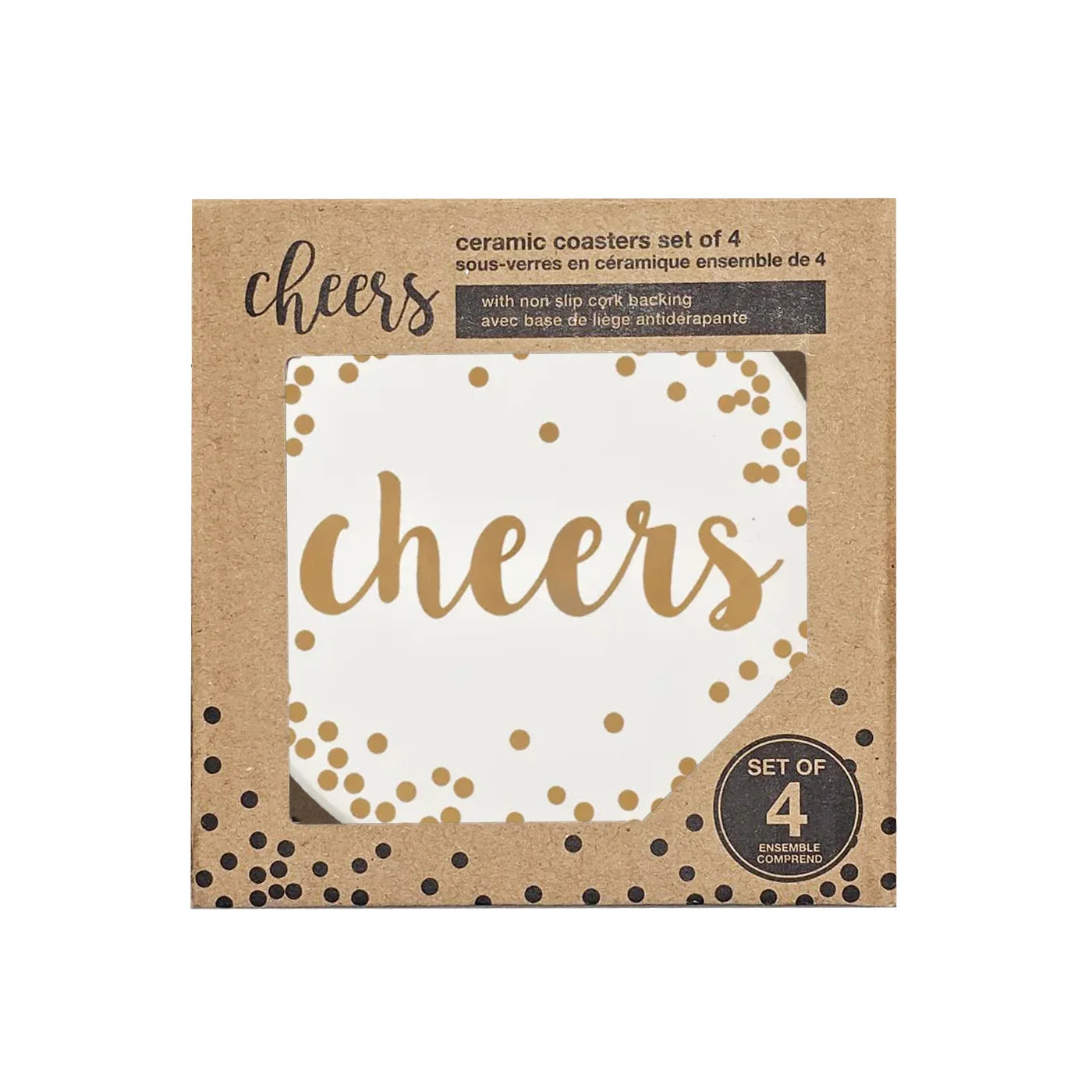 Cheers Printed Ceramic Coaster Set of 4 Gold
