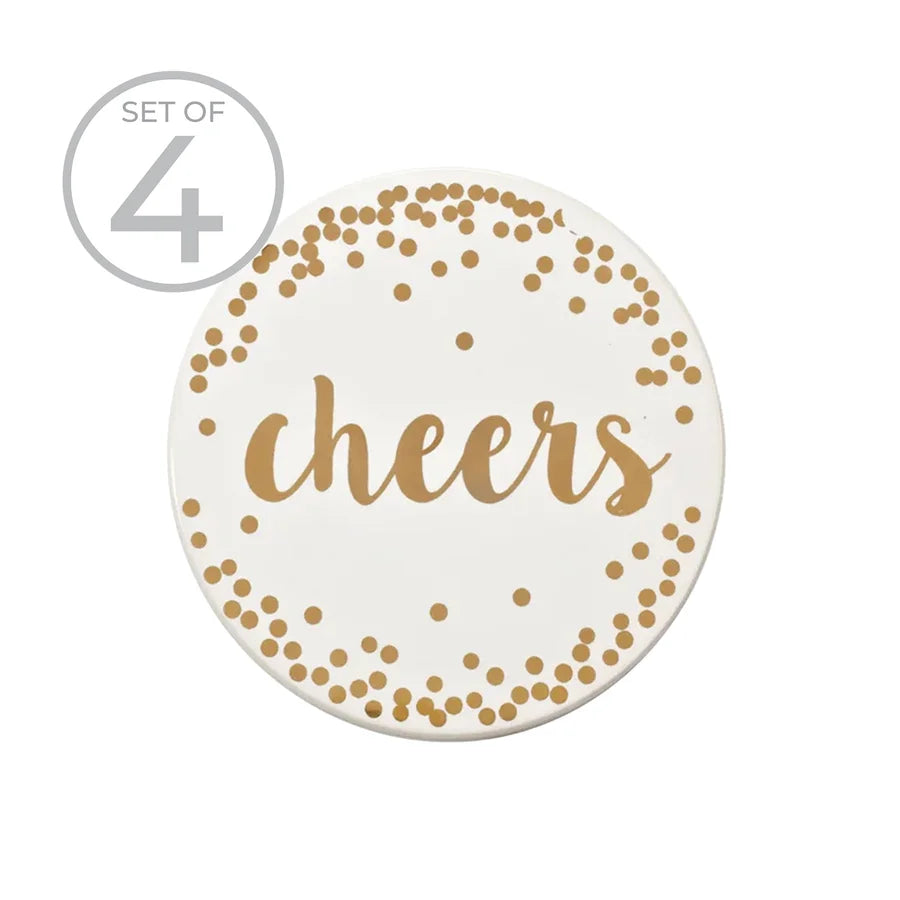Cheers Printed Ceramic Coaster Set of 4 Gold