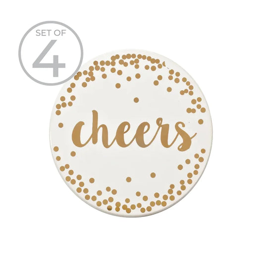 Cheers Printed Ceramic Coaster Set of 4 Gold