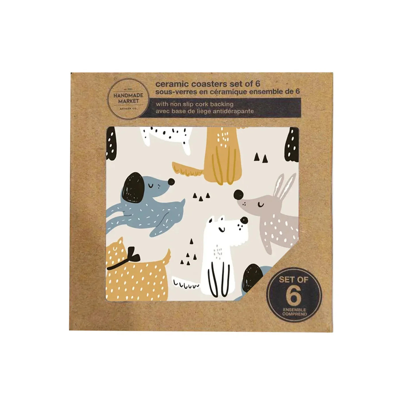 Dogs Printed Ceramic Coaster Set Of 6 Multi