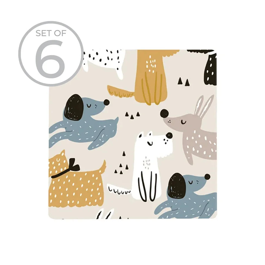 Dogs Printed Ceramic Coaster Set Of 6 Multi