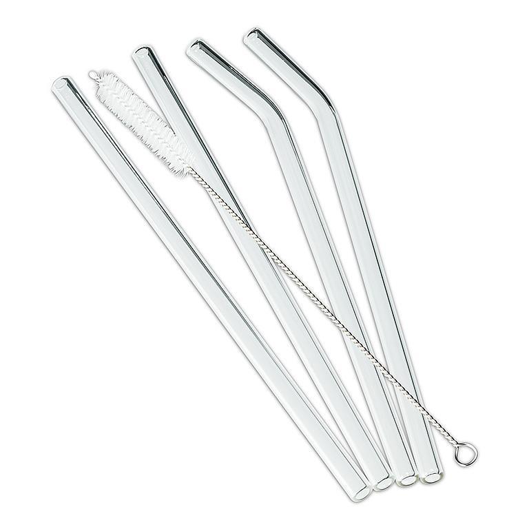 Straight and Bent Straws & Brush. 5 Pieces