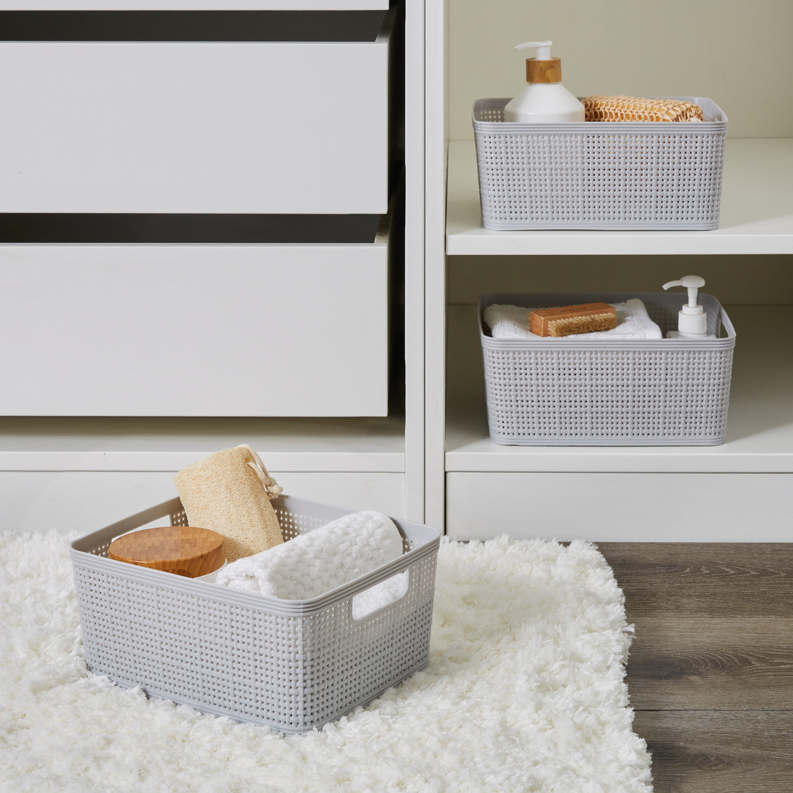 3 Pc set Weave Storage basket Grey