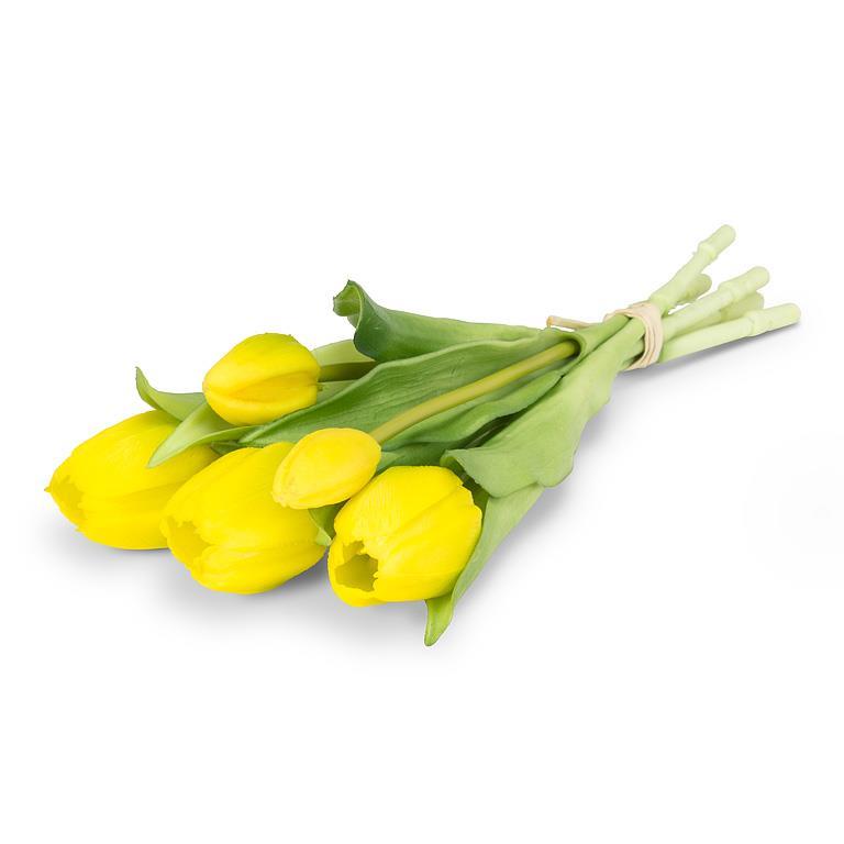 Lifelike 5 Stem Tulip Bunch Yellow