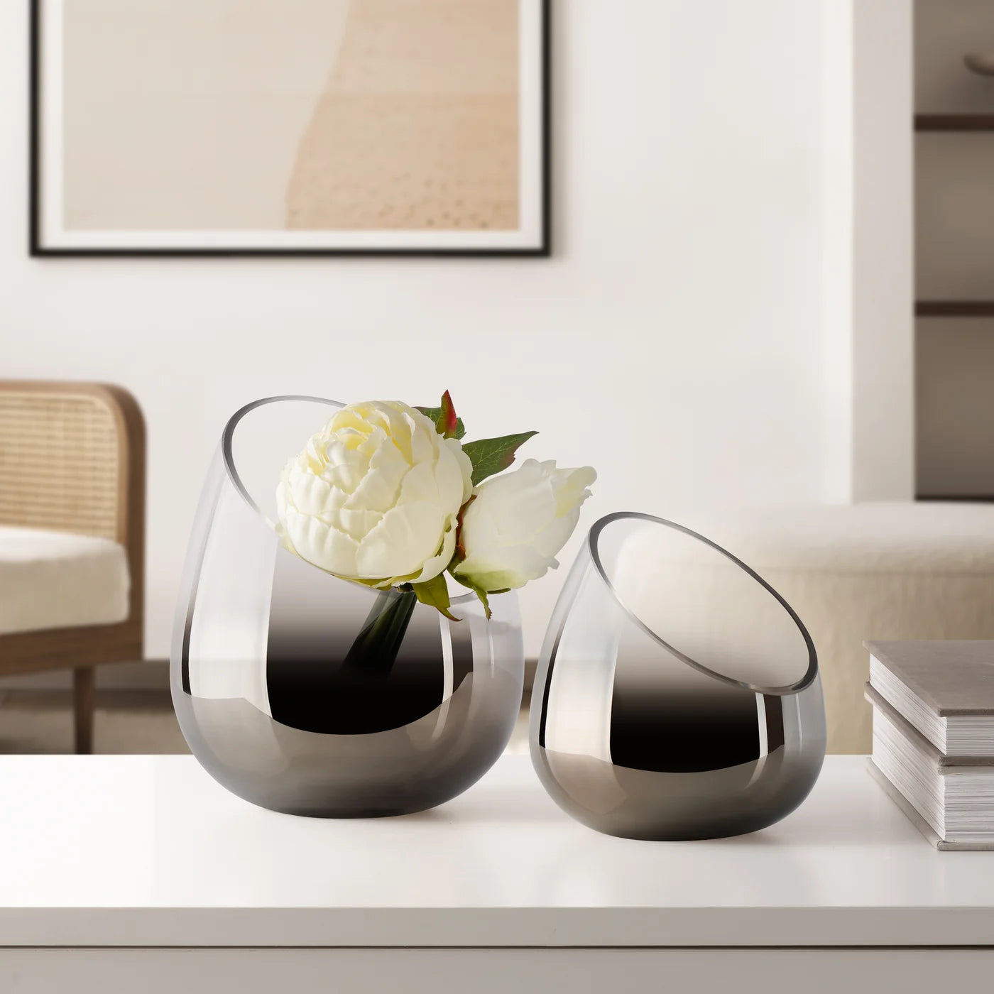 Smoke Mirror 5.5h" Angled Cone Hurricane Vase