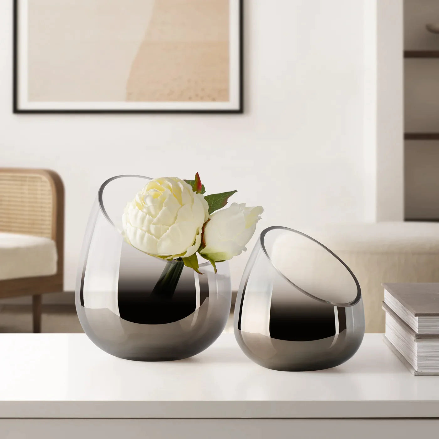Smoke Mirror 6.5h" Angled Cone Hurricane Vase
