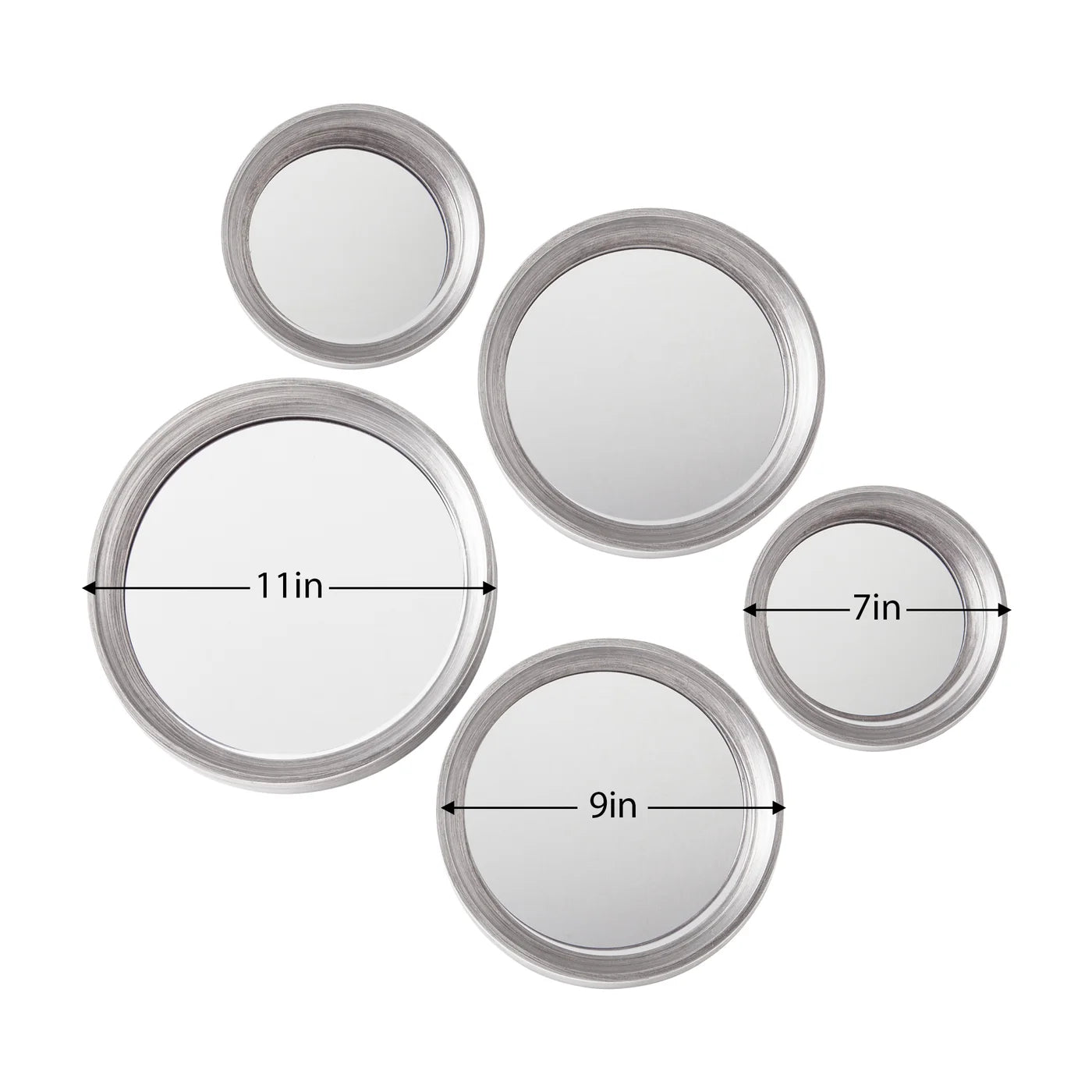 Portico Assorted Round Antique Pewter 5 Piece Wall Mirror Set