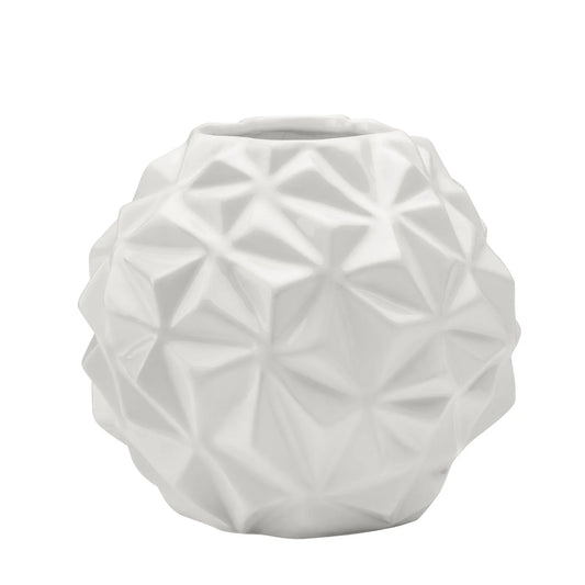 Crumple Ball 6" Diameter White Ceramic Vase