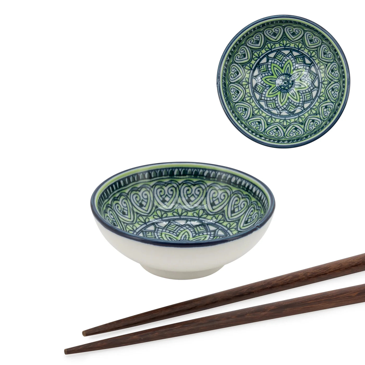 Kiri Porcelain 3" Diameter Sauce Dish - Green Mandala