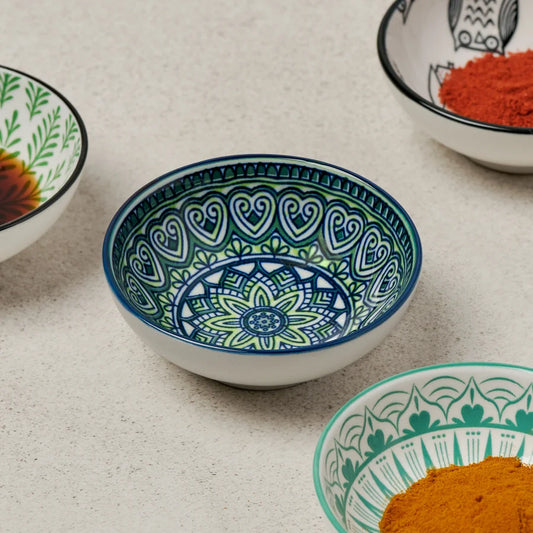 Kiri Porcelain 3" Diameter Sauce Dish - Green Mandala