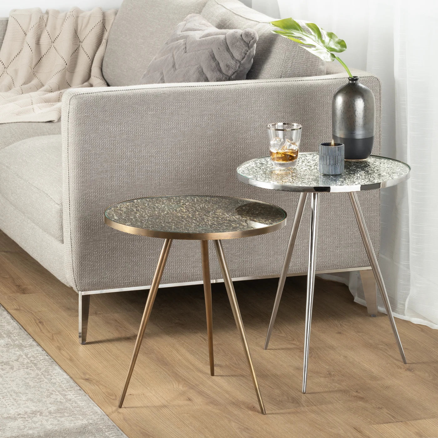 Lunar Nickel Glass Top Side Table,Tall