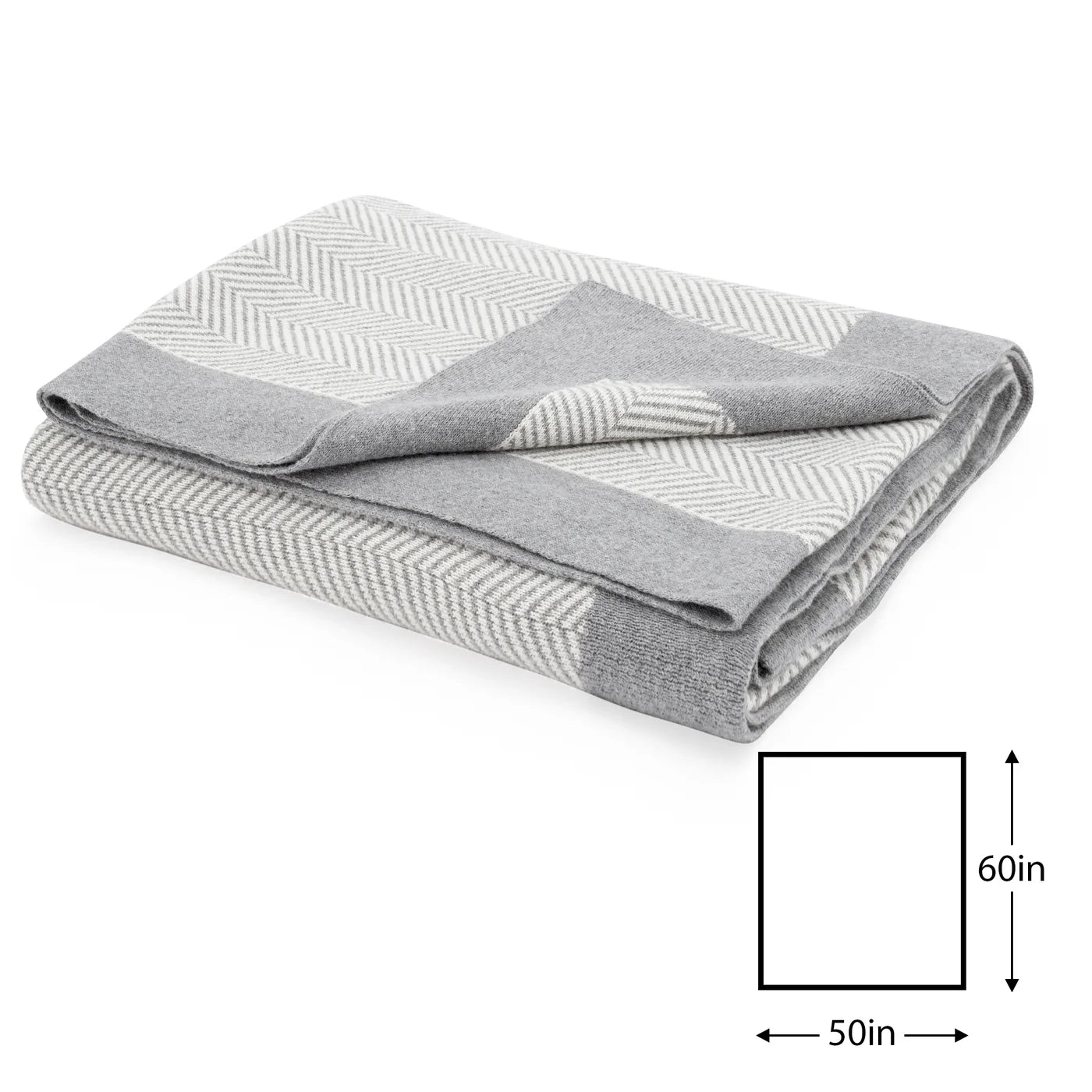 Herringbone Jacquard Knit 50 x 60" Cotton Throw - Grey