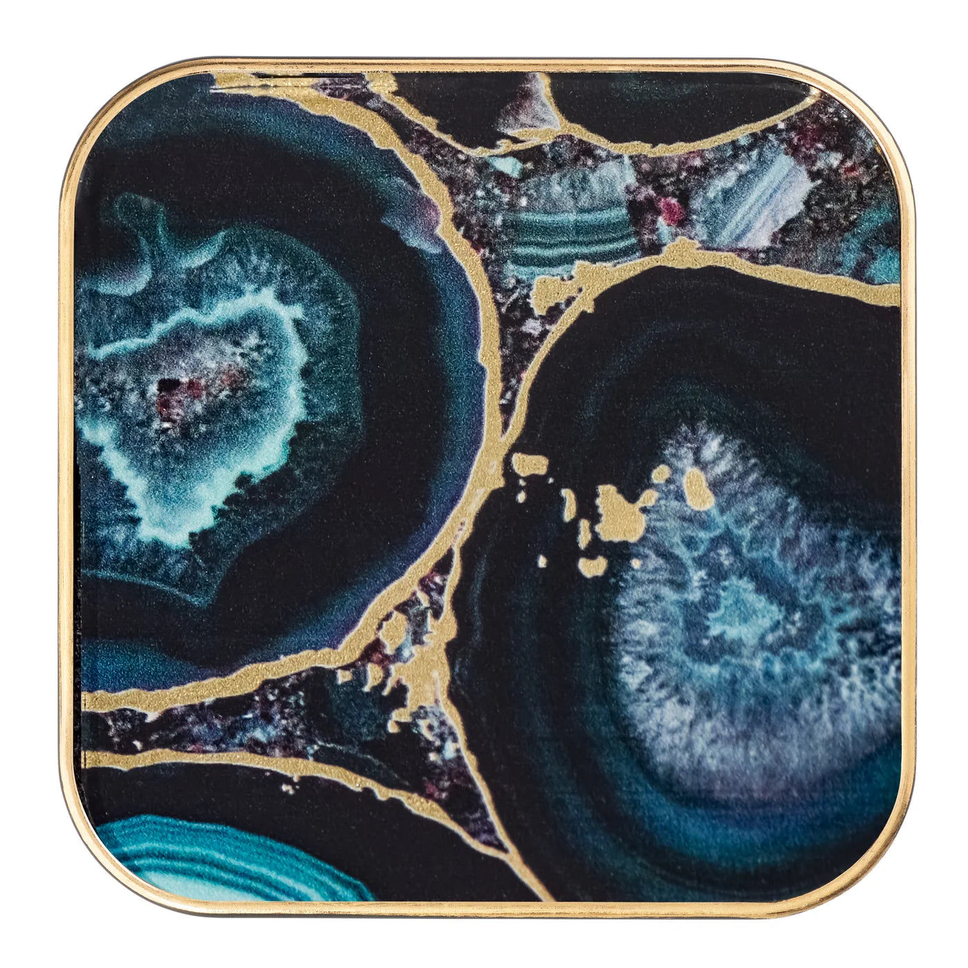 Savoy Gold Trim 4 Piece Square Coaster Set - Agate