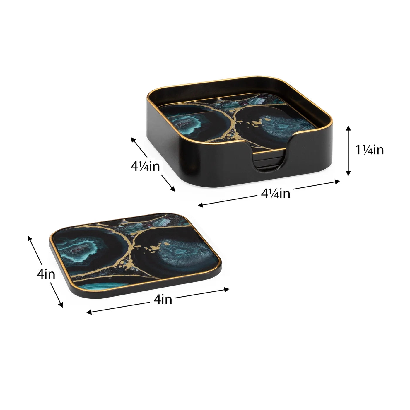 Savoy Gold Trim 4 Piece Square Coaster Set - Agate