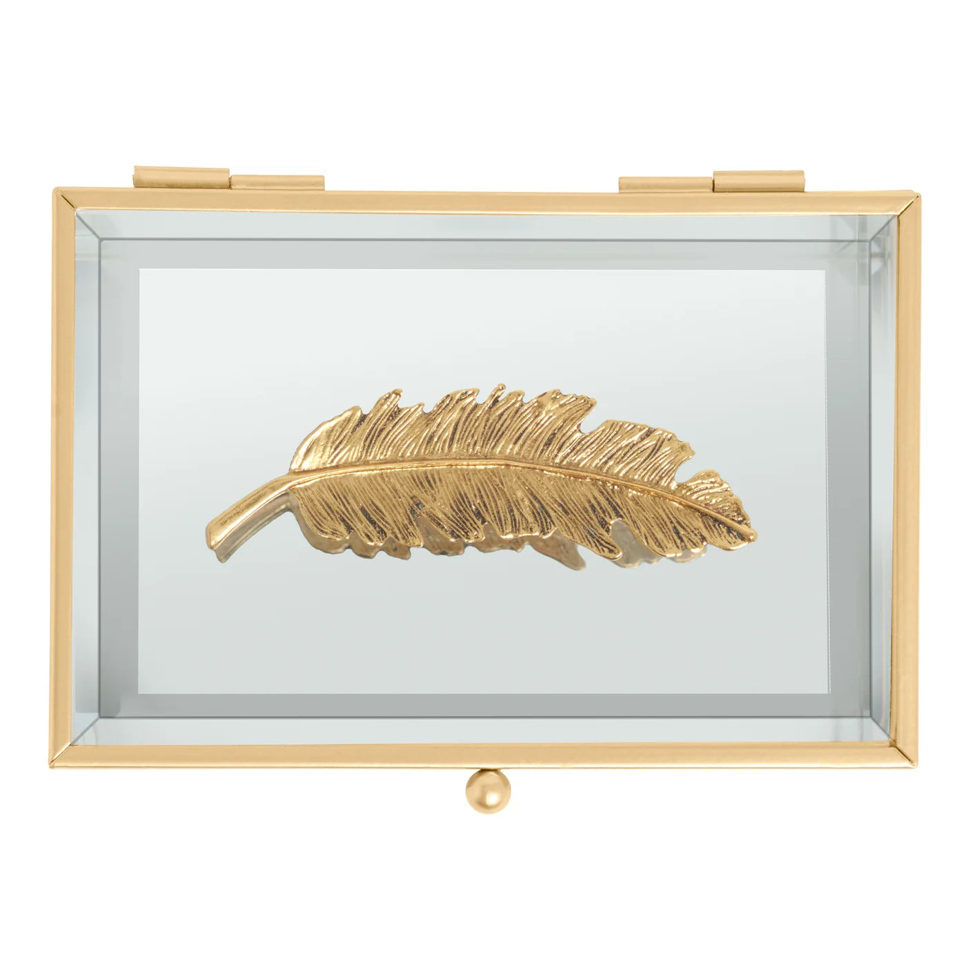 Golden Feather Trim 6 x 4" Rectangle Bevel Glass Jewelry Storage Box