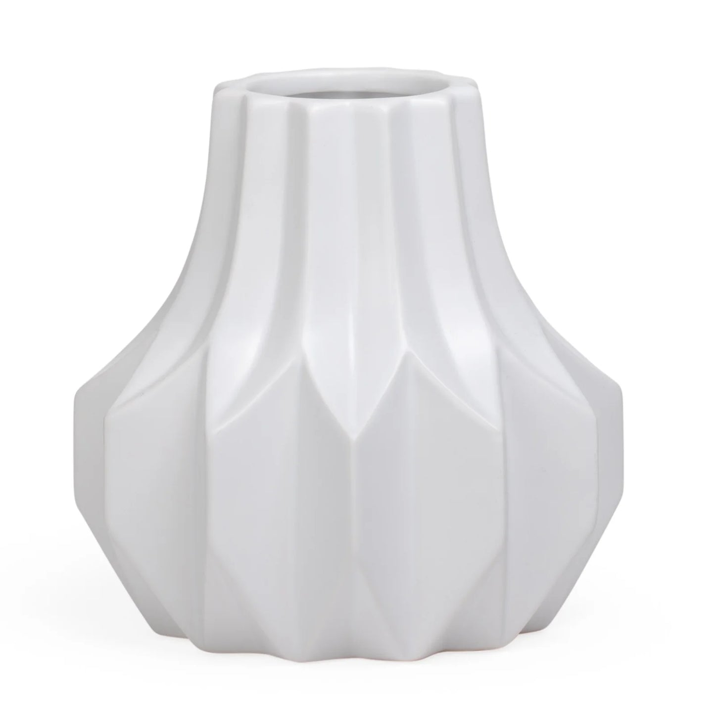 AURORA PLEATED CERAMIC 7H” GOURD VASE – MATTE WHITE