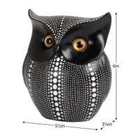 Debossed Dotted Horned Owl Resin Sculpture - Black