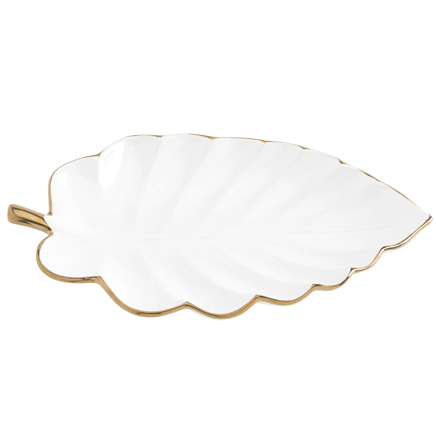 Talia Gold Trim 12L" Ceramic Leaf Dish