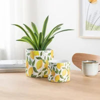 Gazebo Lemon Motif 4.5dx4h" Ceramic Drop Pot Planter