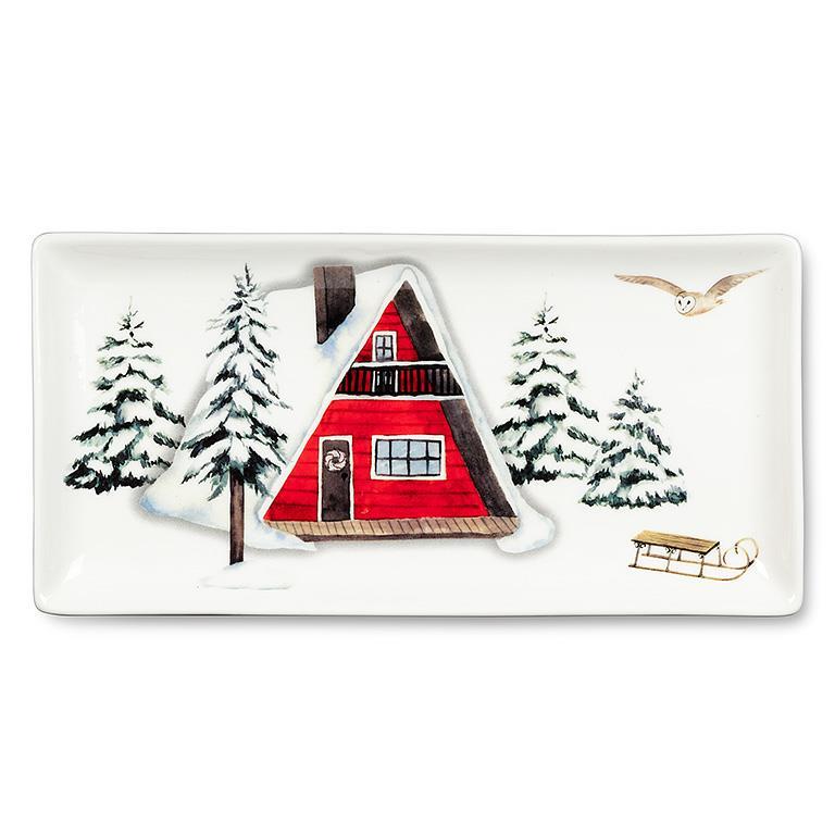 Winter Cabins Rectangle Platter