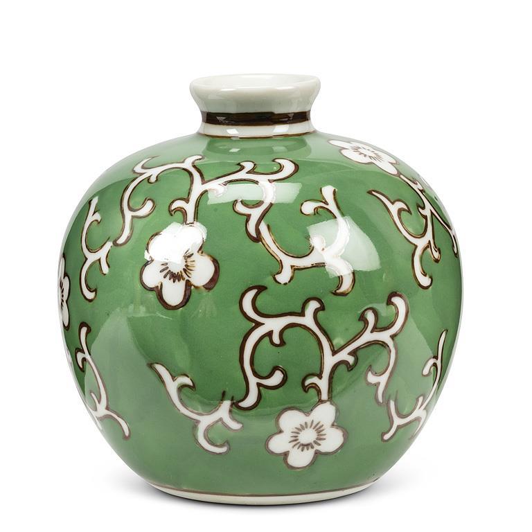 Sm Floral Ball Vase-Grn-4.5"H