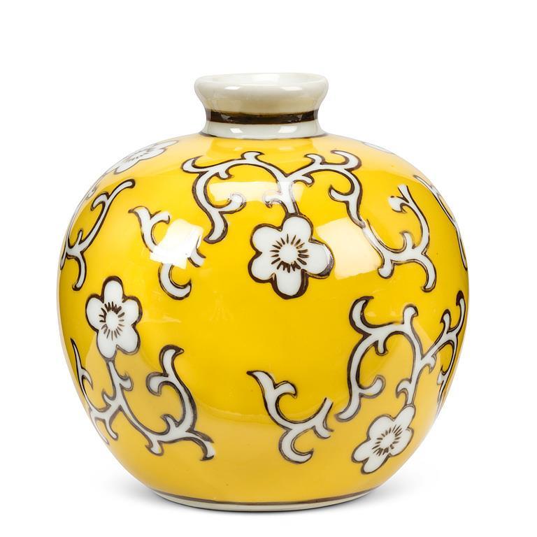 Sm Floral Ball Vase-Grn-4.5"H  Yellow