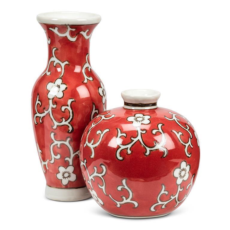 Slender Floral Vase-Red