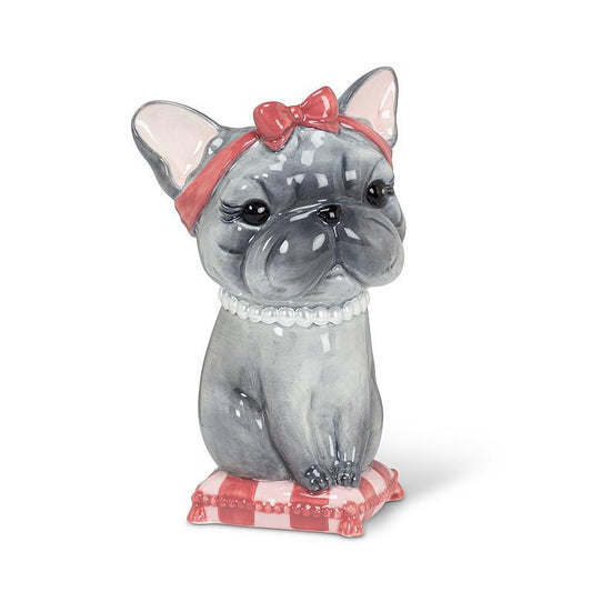Frenchie on Cushion Vase-7"H