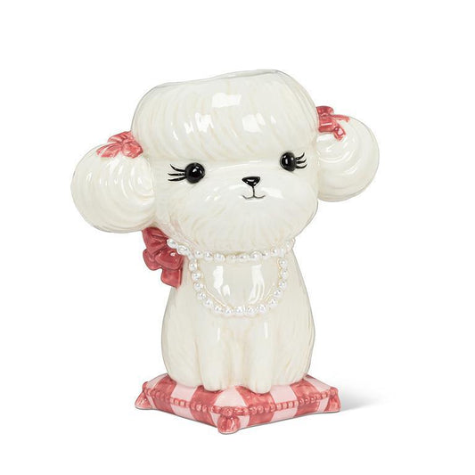Bichon Frise on Cushion Vase-7"H