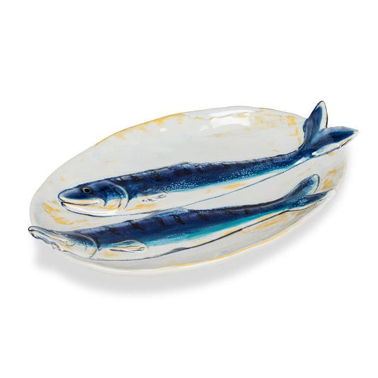 Oval Double Fish Plate-Blu/Ylw-5x8"L