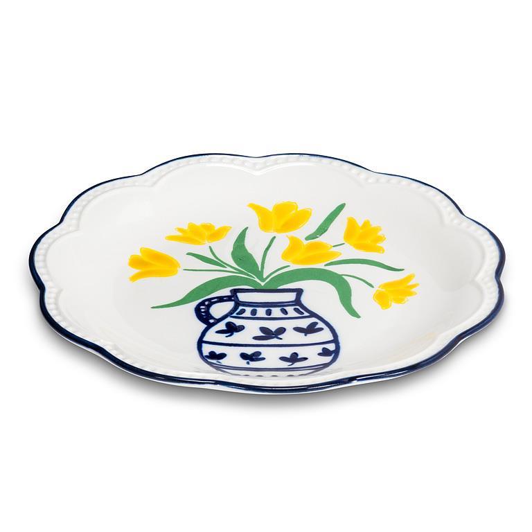 Blue Floral in Vase Sm Plate-6"D Yellow