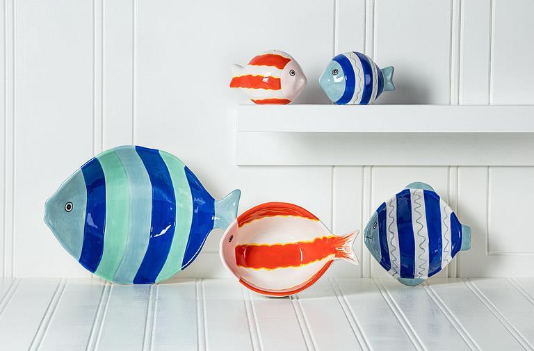 Md Striped Fish Bowl-Org/Pnk-6"L