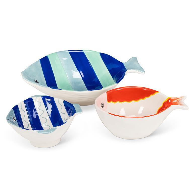 Sm Striped Fish Bowl-Blu/Wht-5"L