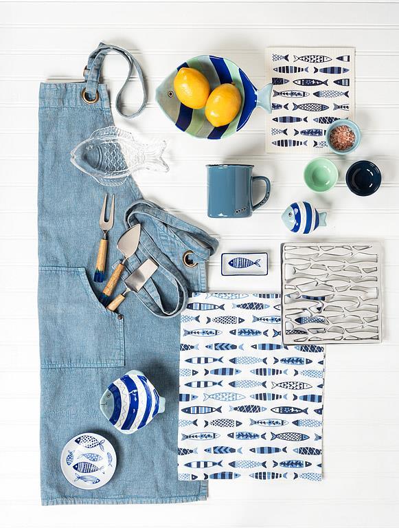 Sm Striped Fish Bowl-Blu/Wht-5"L