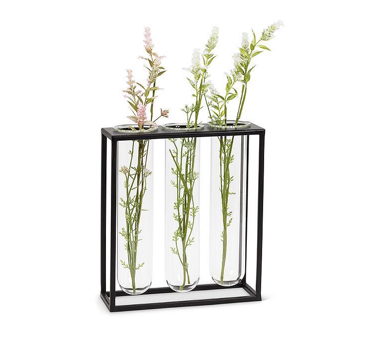 Triple Tube Vase with Rack black