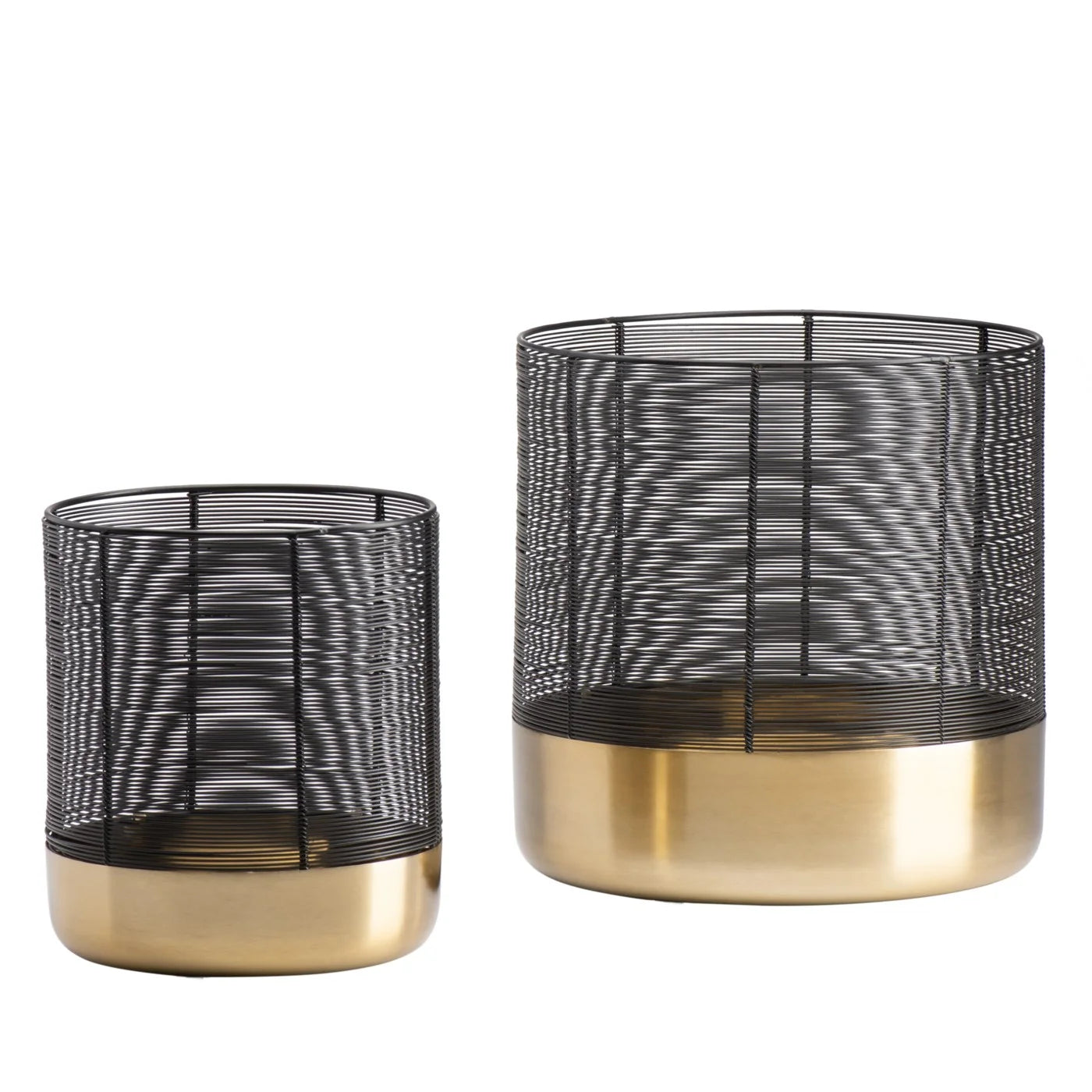 CASTELLO WIRE TOP 2 PIECE BRUSHED GOLD CYLINDER HURRICANE SET