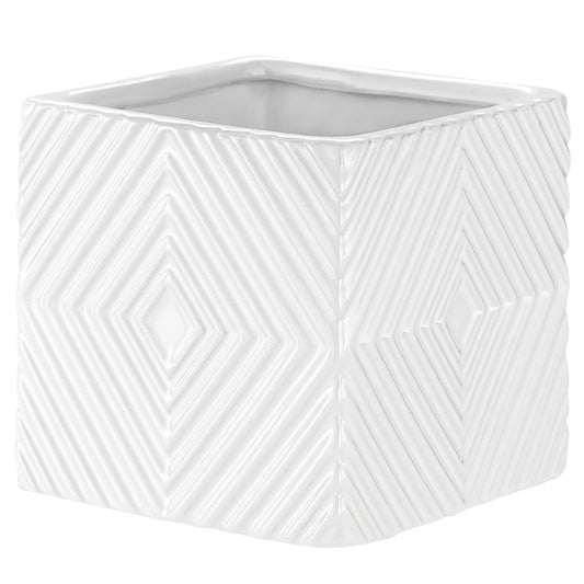 Radiance Ceramic Cube 8" Drop Pot Planter Vase - White