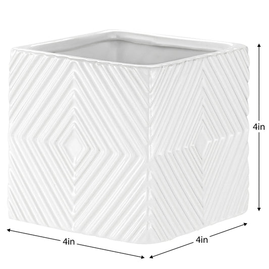 Radiance Ceramic Cube 4" Drop Pot Planter Vase - White