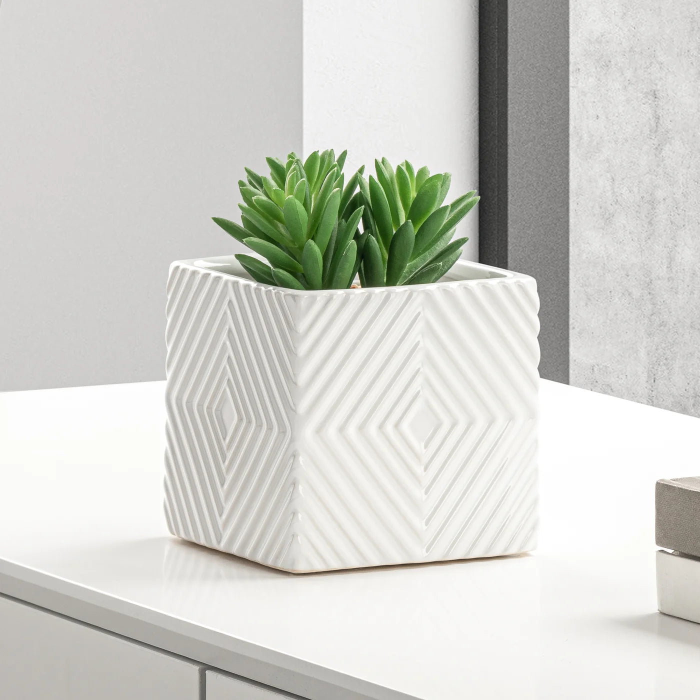 Radiance Ceramic Cube 8" Drop Pot Planter Vase - White