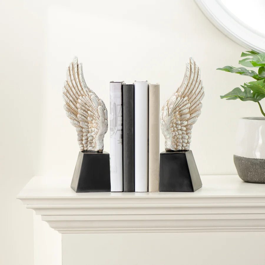 Guardian Antique White Wings Two piece 11h" Bookend Set