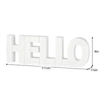 Word Art Ribbed Resin White Decor Sculpture - Hello