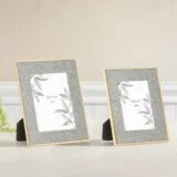 LINEN LINED GOLD TRIM 5×7″ GLASS + METAL PHOTO FRAME