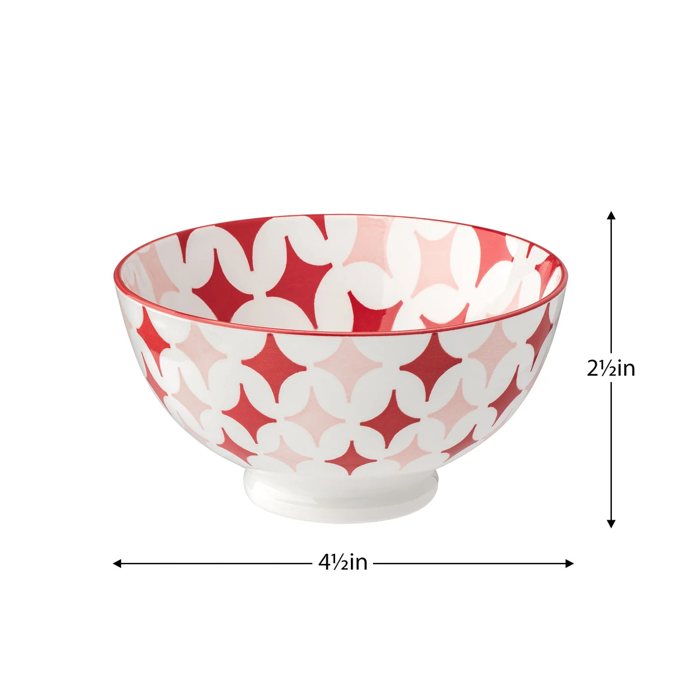 Kiri Porcelain 8 oz 4.5" Diameter Bowl - Red Diamonds