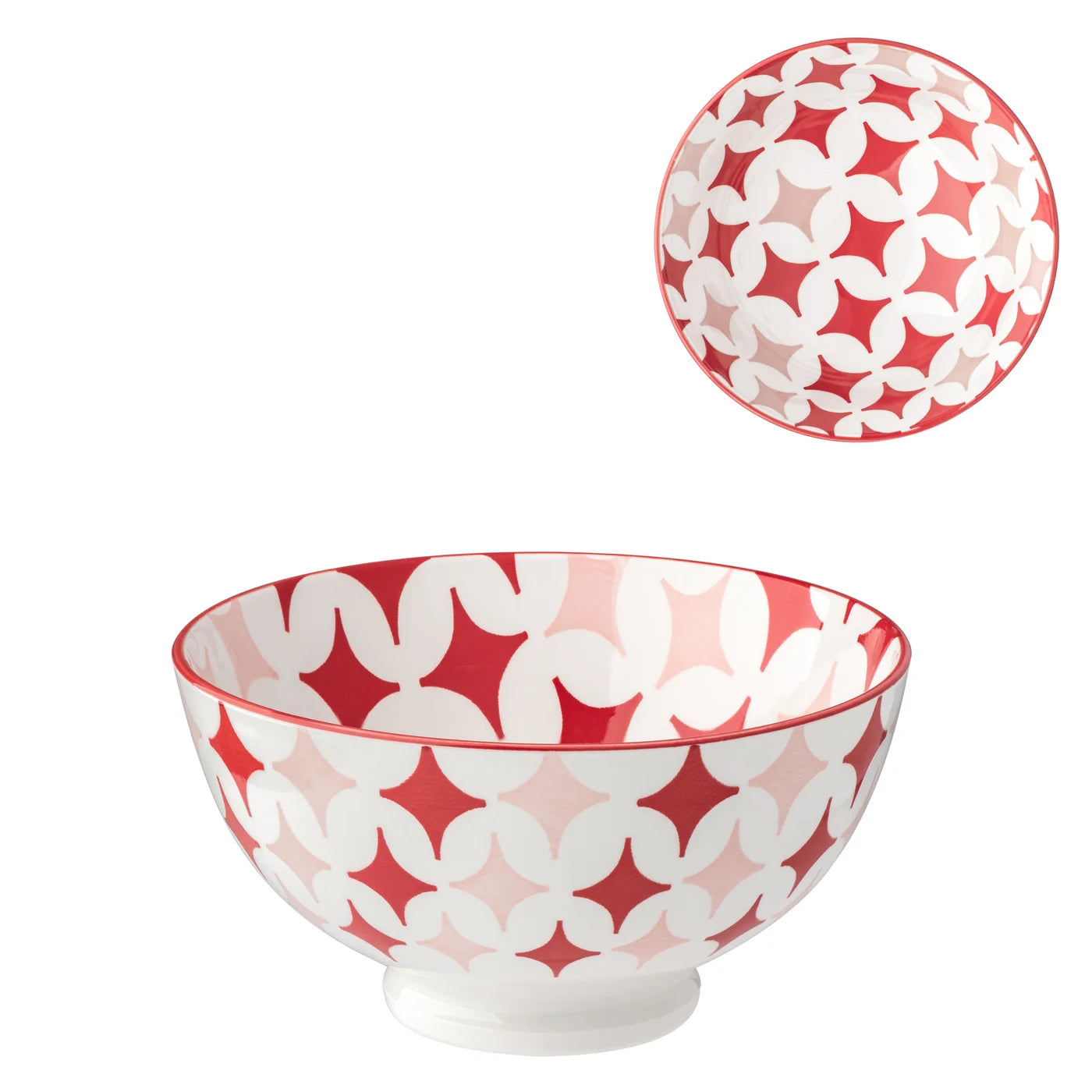 Kiri Porcelain 8 oz 4.5" Diameter Bowl - Red Diamonds