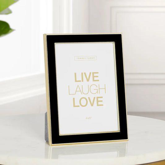 Banks Black Enamel Gold Trim Metal 4x6" Photo Frame