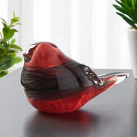 Bird Glass Paperweight 3h" Decor - Red/Black