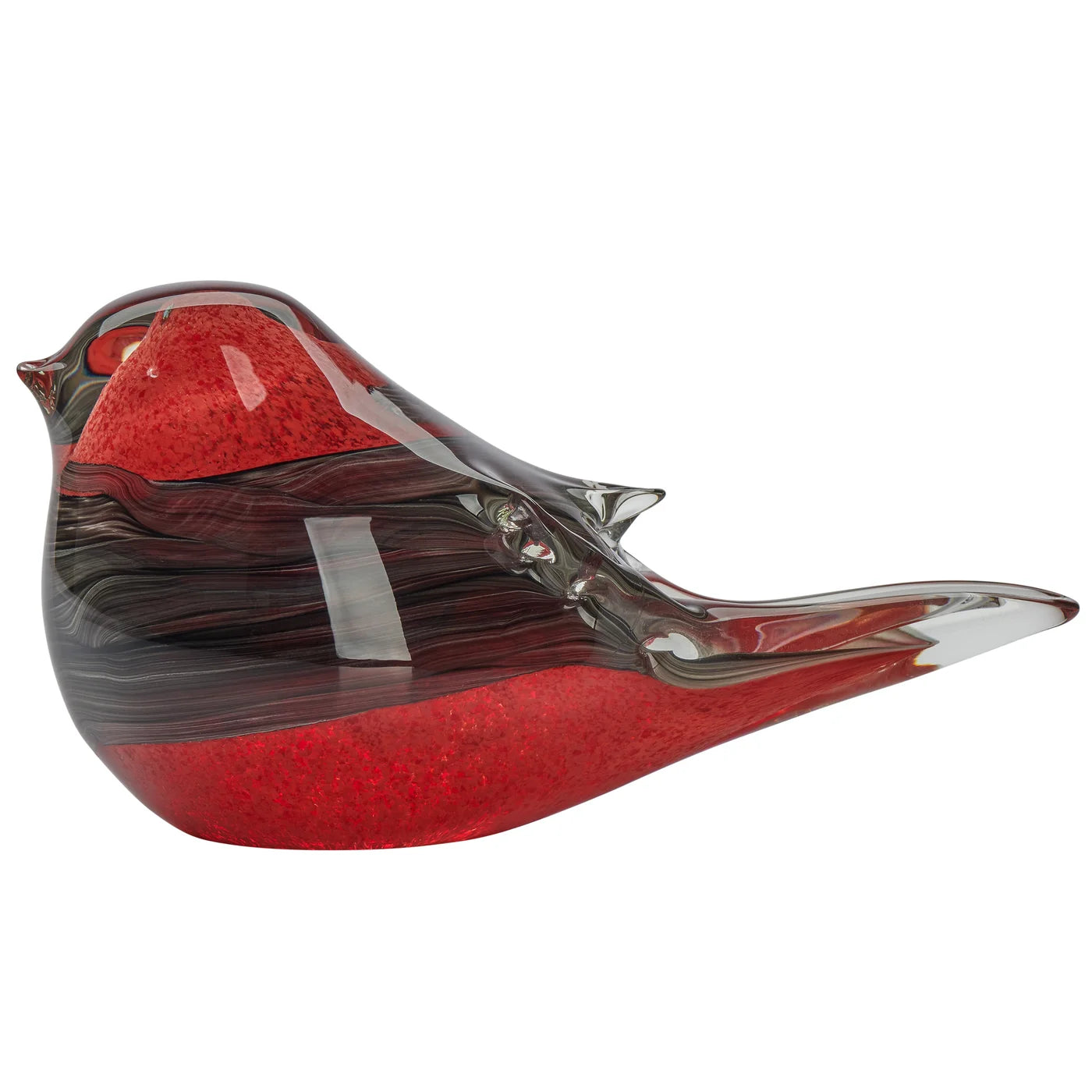 Bird Glass Paperweight 3h" Decor - Red/Black