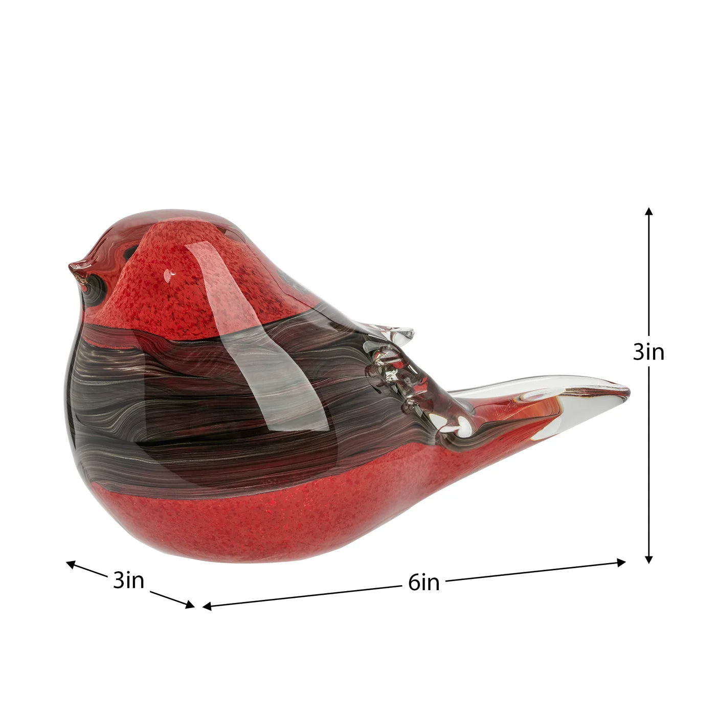 Bird Glass Paperweight 3h" Decor - Red/Black