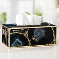 Savoy Gold Trim Rectangle Tissue Holder - Agate