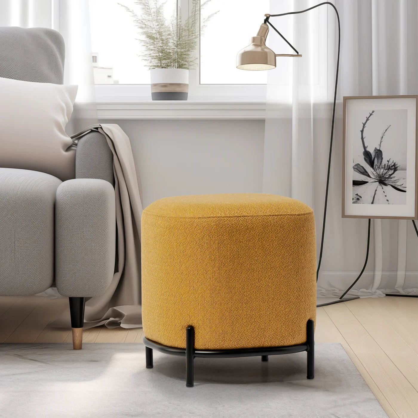 Pender Pin Leg Ashton Weave Upholstery Ottoman Stool - Goldenrod